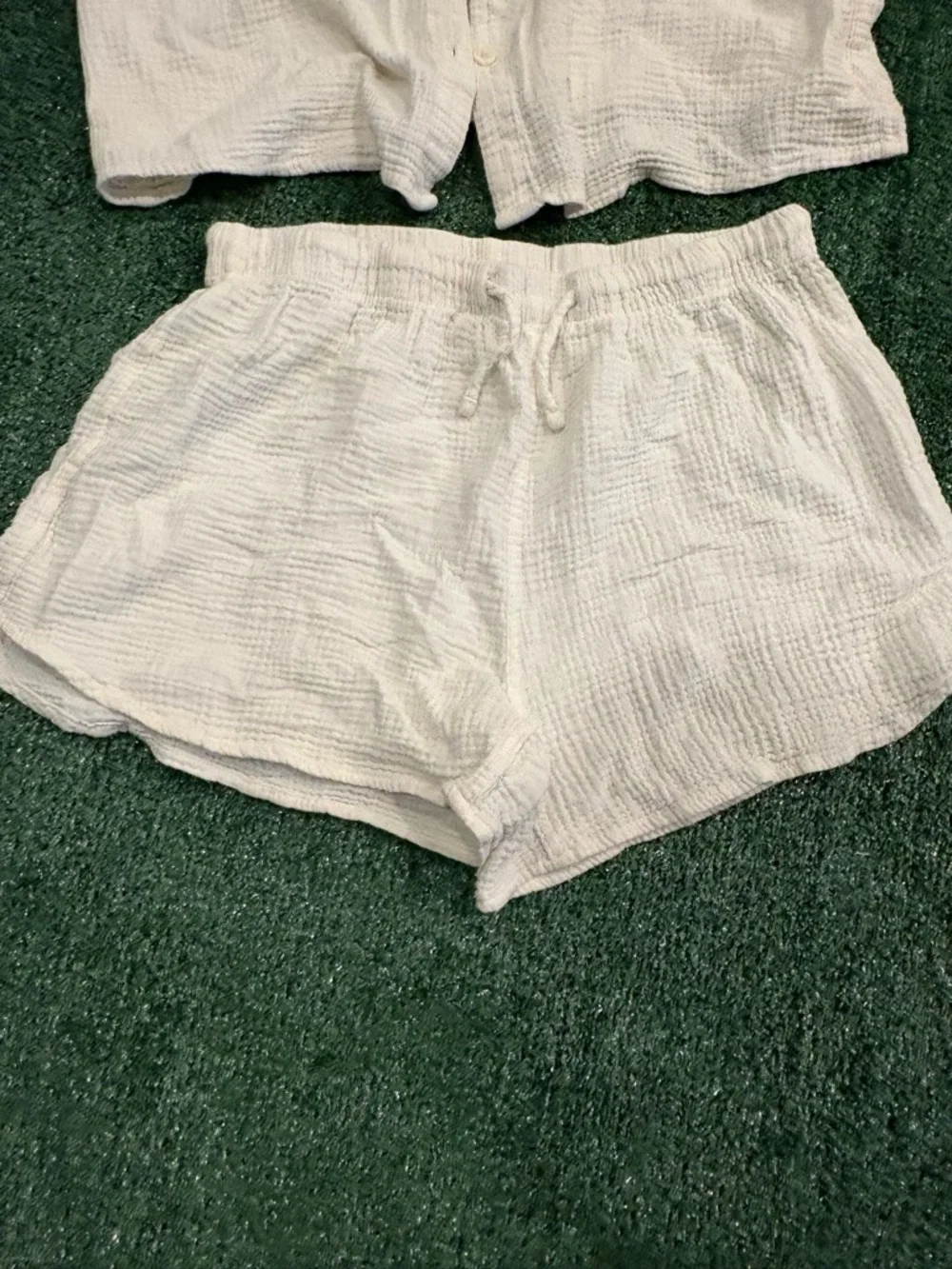 Serra Cream Gauze Button-Up Shirt & Shorts Set - Picture 4 of 5